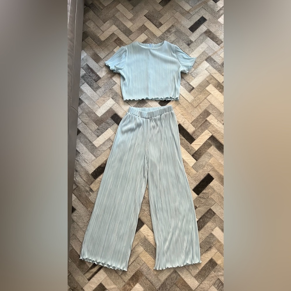Baby Blue Pleated Set